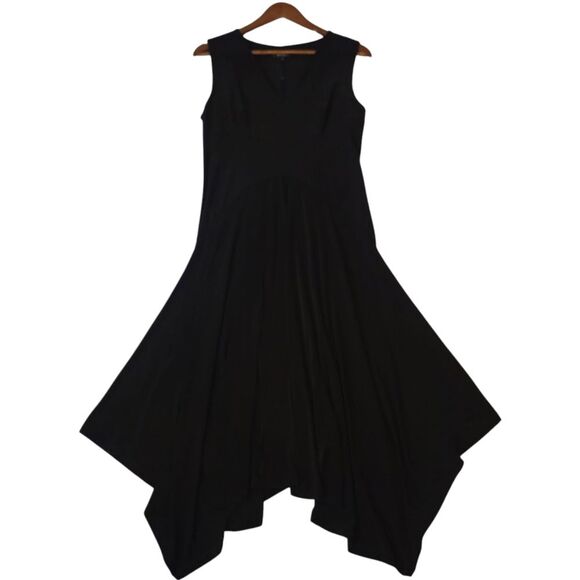 NEW DKNY Slinky Jersey Knit Handkerchief Hem Midi Dress in Black Size Medium - Picture 2 of 10